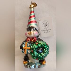 Christopher Radko 'Party Penny' Festive Penguin & Wreath Glass Ornament with tag